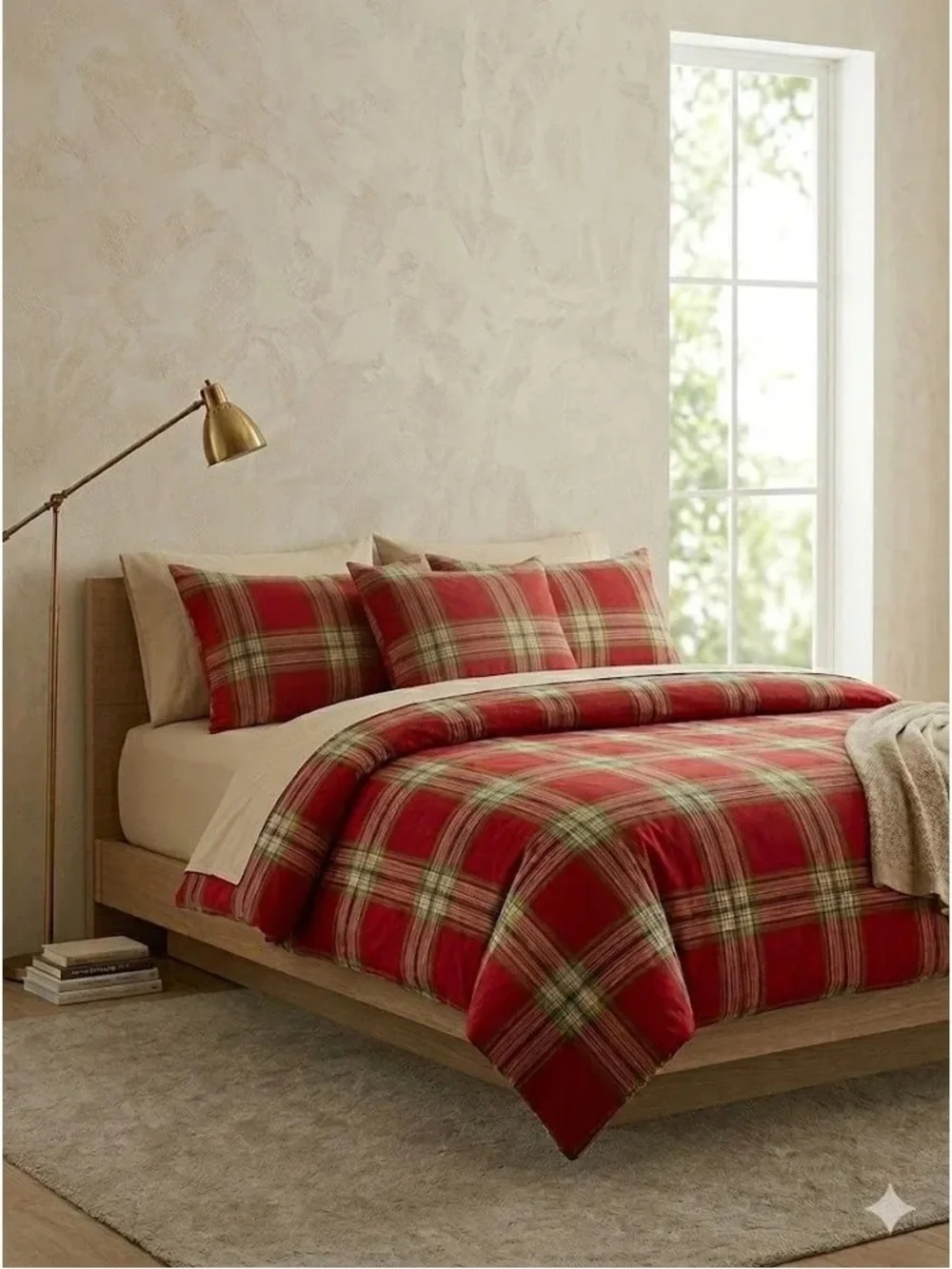 New Pottery Barn Blake Plaid Winter Holiday Duvet Cover, Red Multi